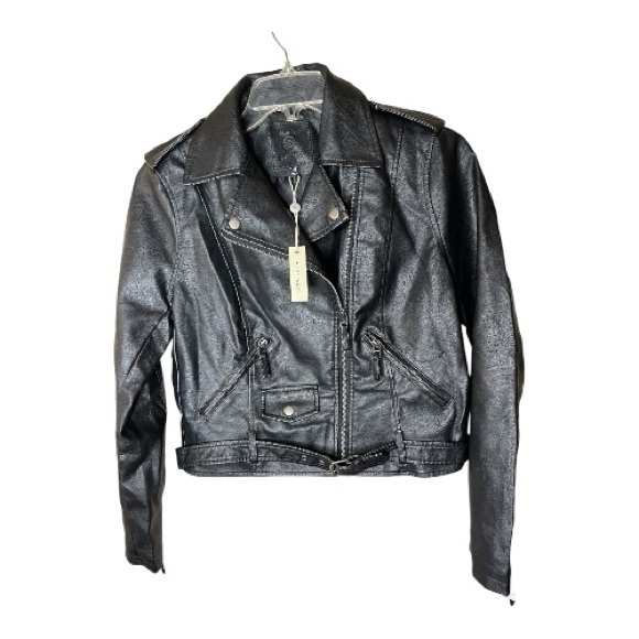 Max Studio Jackets & Blazers - Max Studio Sleek Faux Black Leather Biker Jacket Sz M NWT